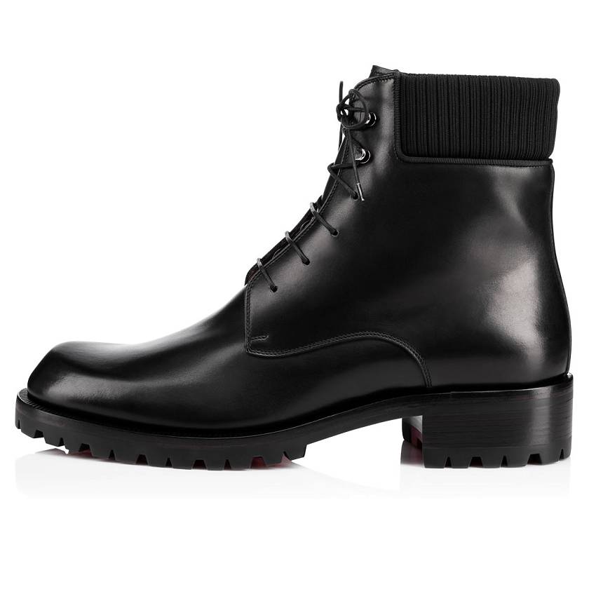 Men's Christian Louboutin Trapman 20mm Leather Lace Up Boots - Black [2491-708]
